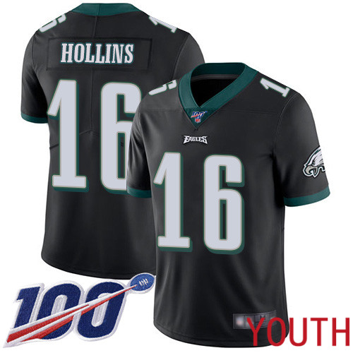 Youth Philadelphia Eagles #16 Mack Hollins Black Alternate Vapor Untouchable NFL Jersey Limited Player->youth nfl jersey->Youth Jersey